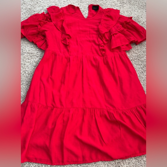 Who What Wear Red Flutter Sleeve Babydoll Red Dress - Picture 3 of 9